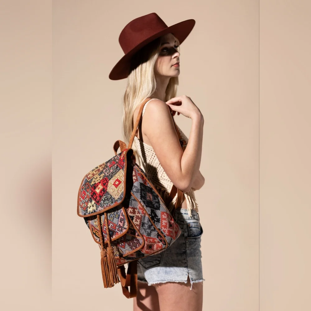 Embroidered Backpack - Unique Artisan Embellished Ethnic Look -Fully Fine Cotton